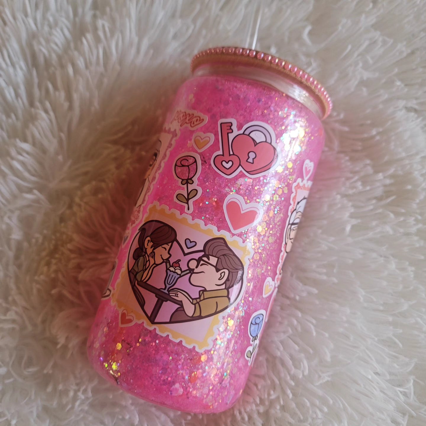 Valentine's Day Adventure Snowglobe Glass Tumbler