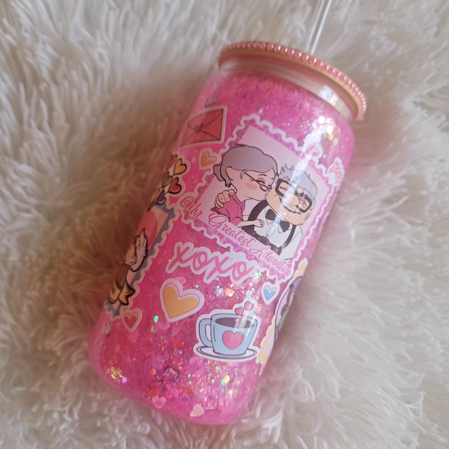 Valentine's Day Adventure Snowglobe Glass Tumbler