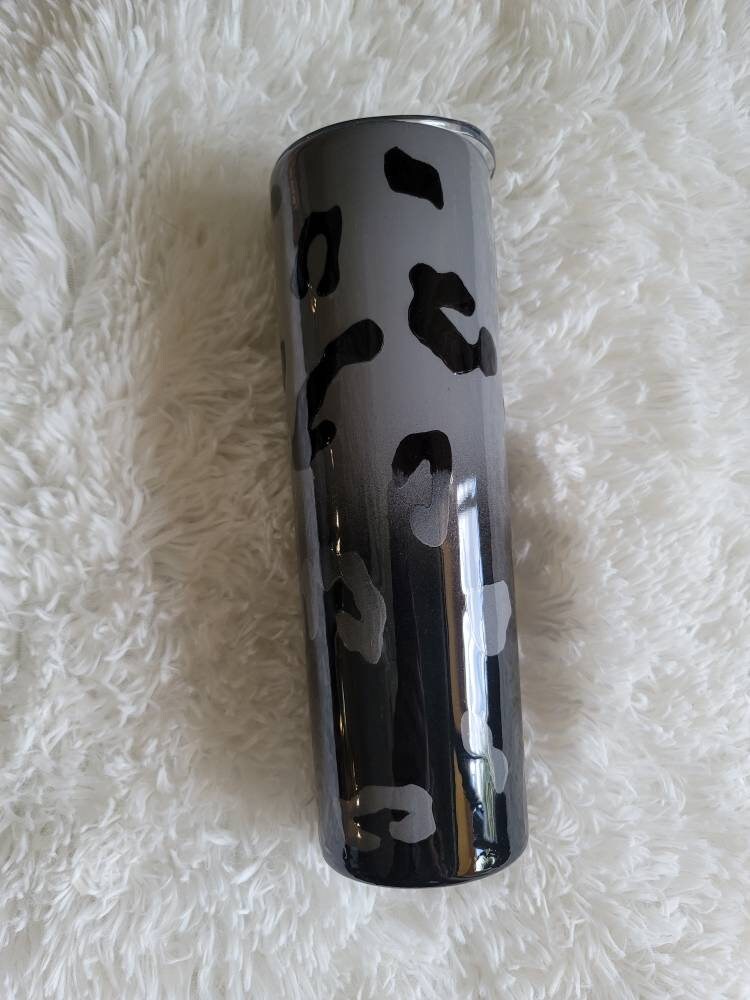 Two tone reversed color leopard tumbler