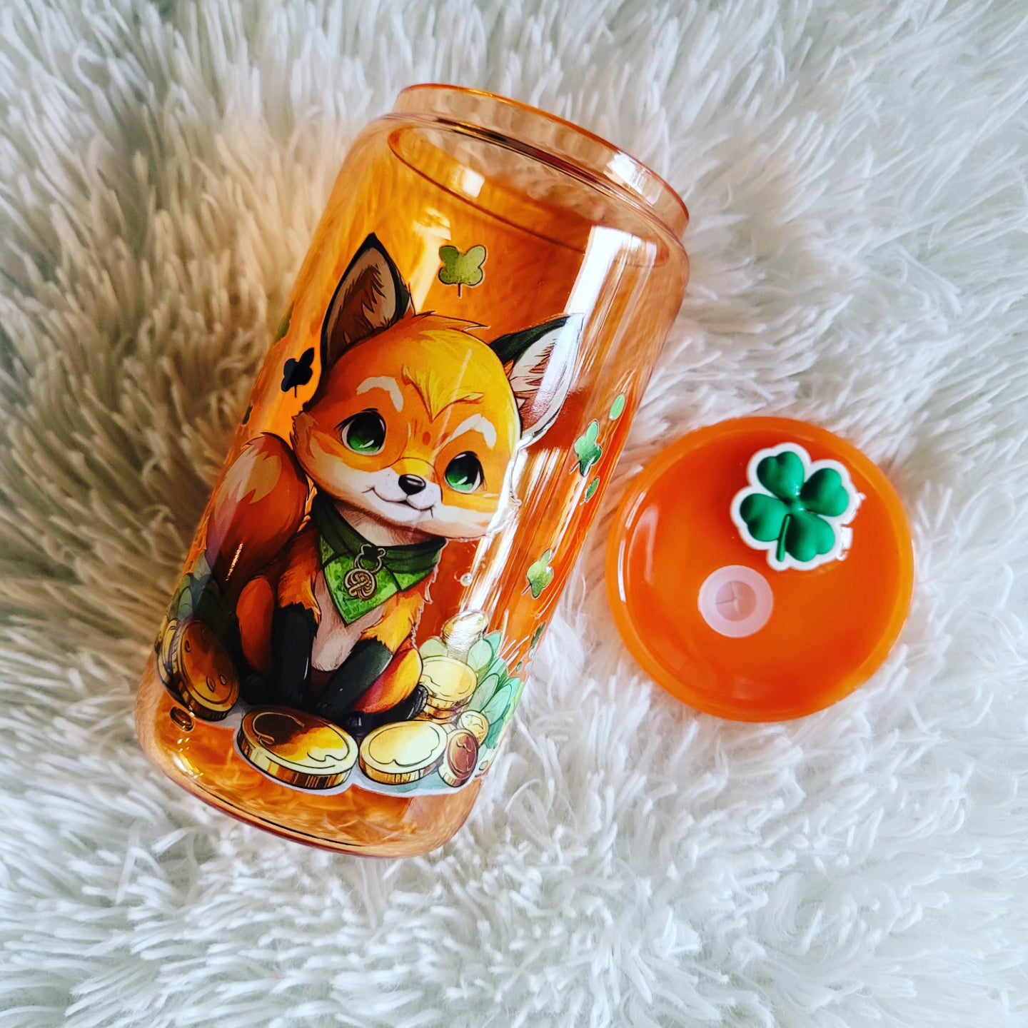 Cute Fox St. Patrick's Day Glass Tumbler