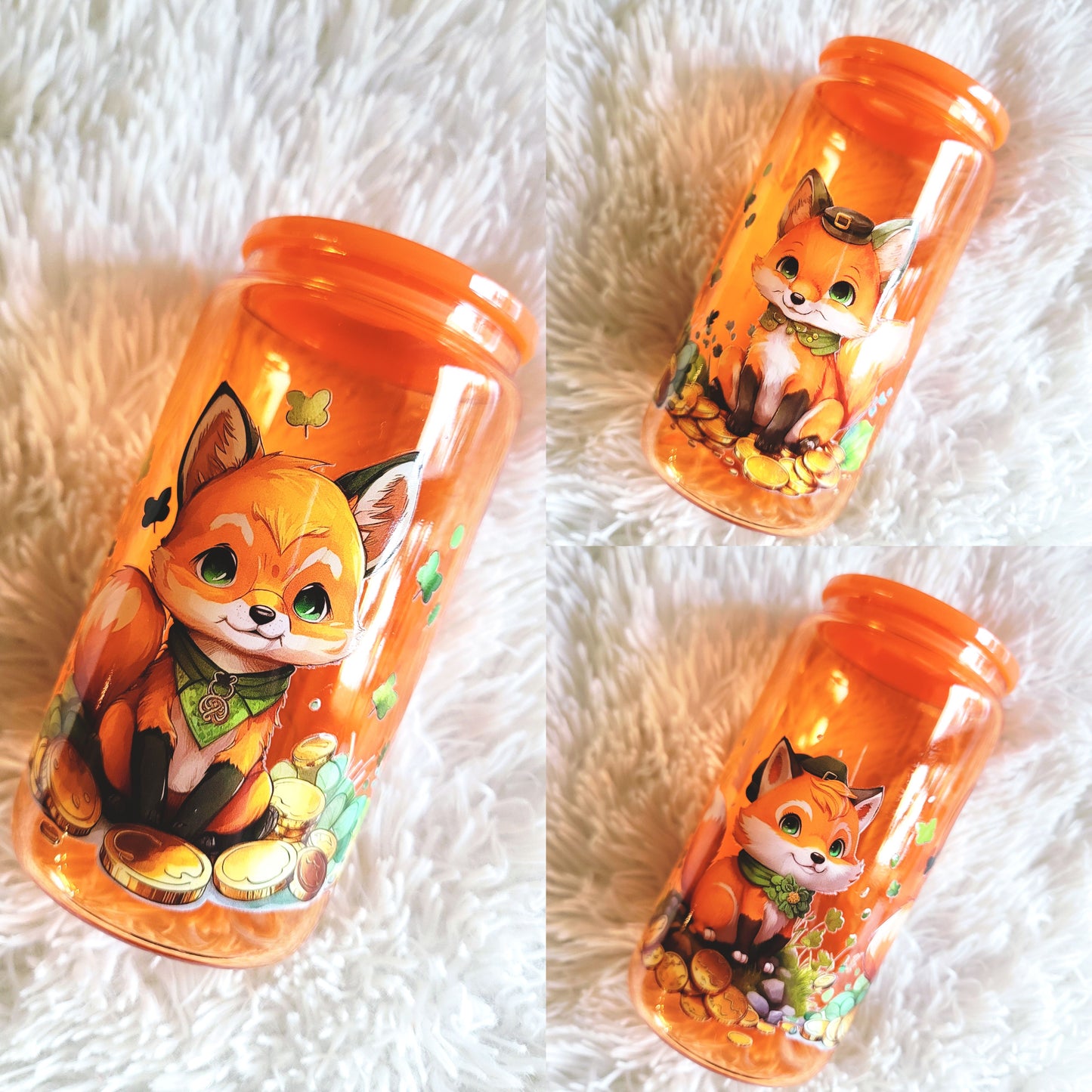 Cute Fox St. Patrick's Day Glass Tumbler