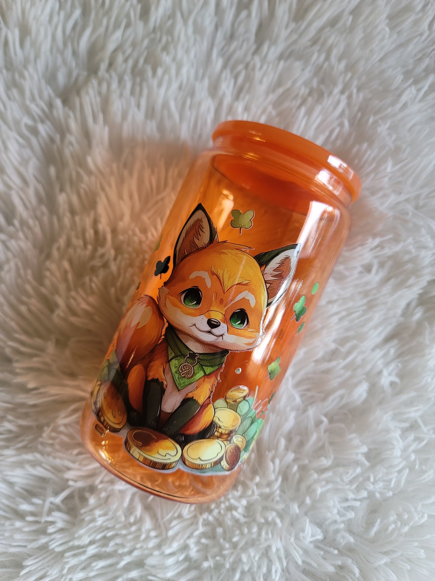 Cute Fox St. Patrick's Day Glass Tumbler