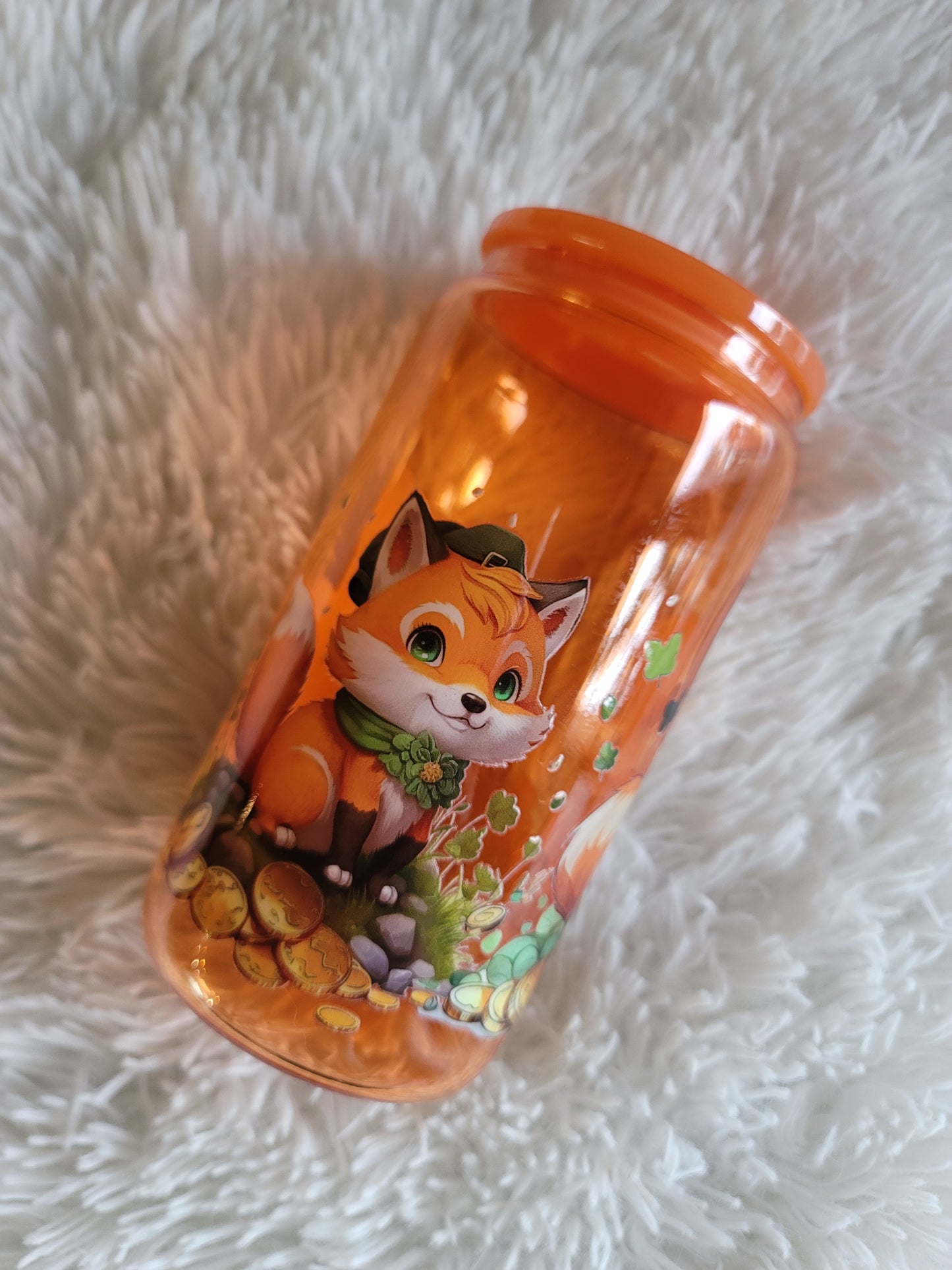 Cute Fox St. Patrick's Day Glass Tumbler