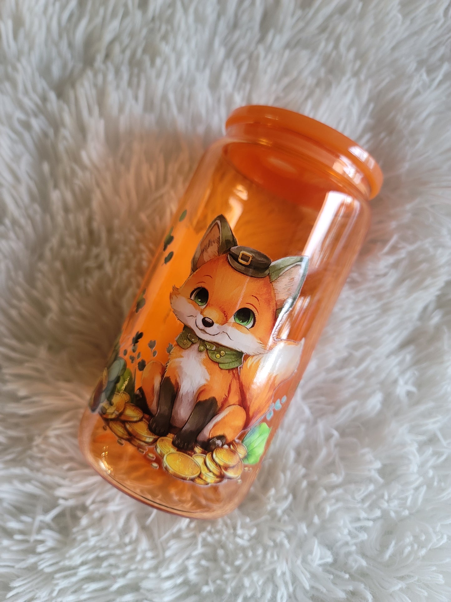 Cute Fox St. Patrick's Day Glass Tumbler
