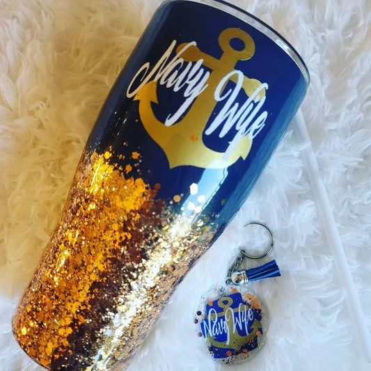Navy Wife Glitter Tumbler