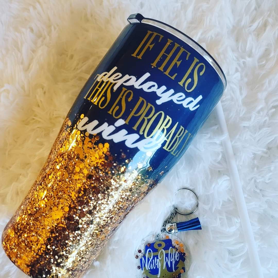Navy Wife Glitter Tumbler