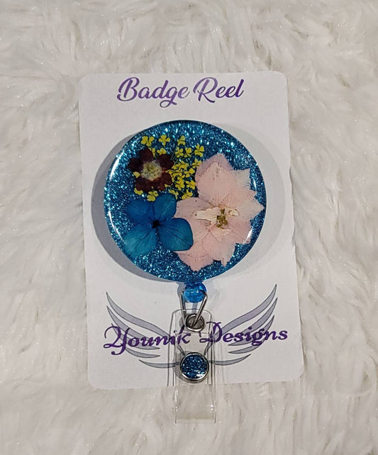 Real Pressed Flower Badge Reel or Lanyard