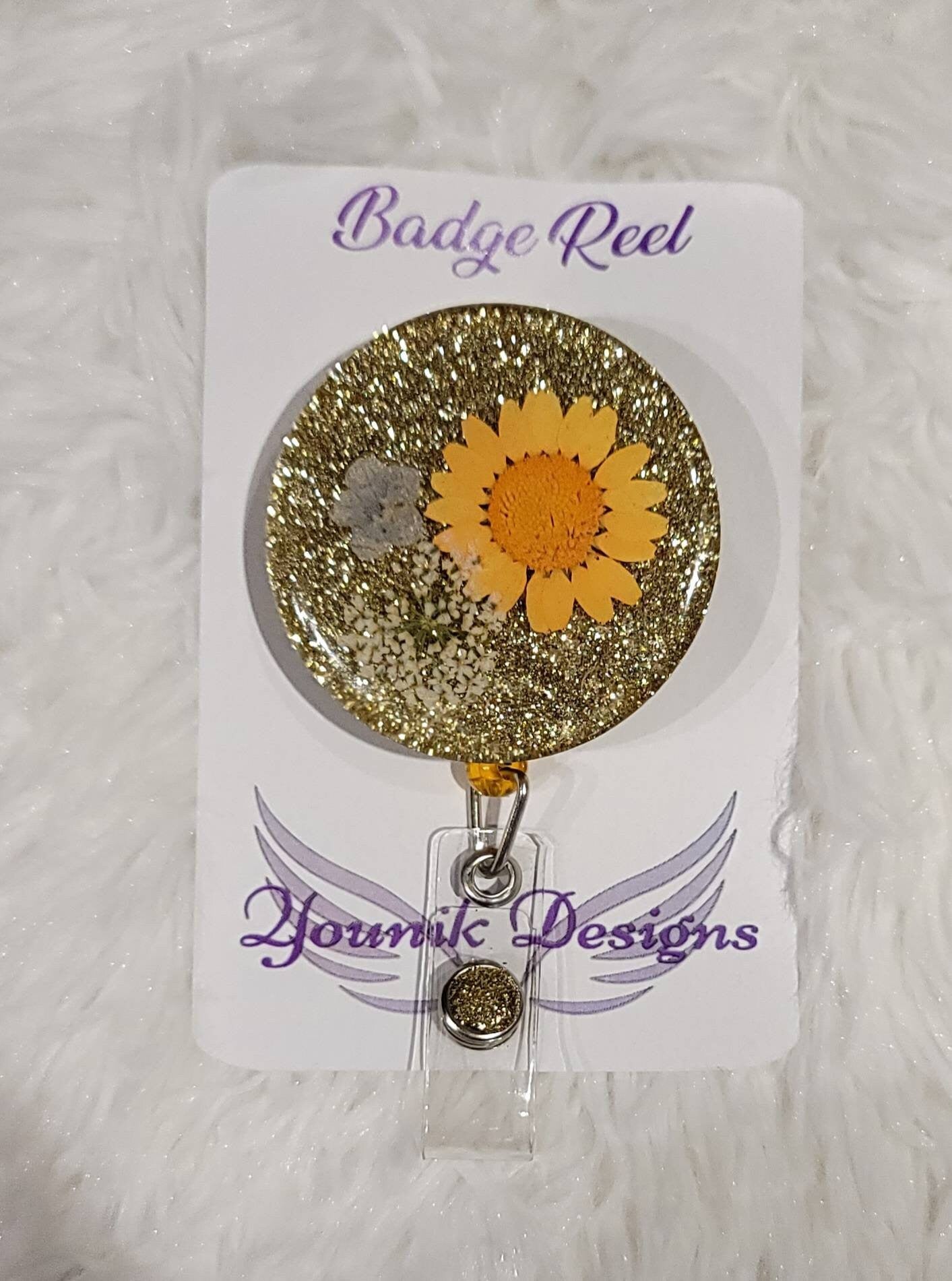Real Pressed Flower Badge Reel or Lanyard