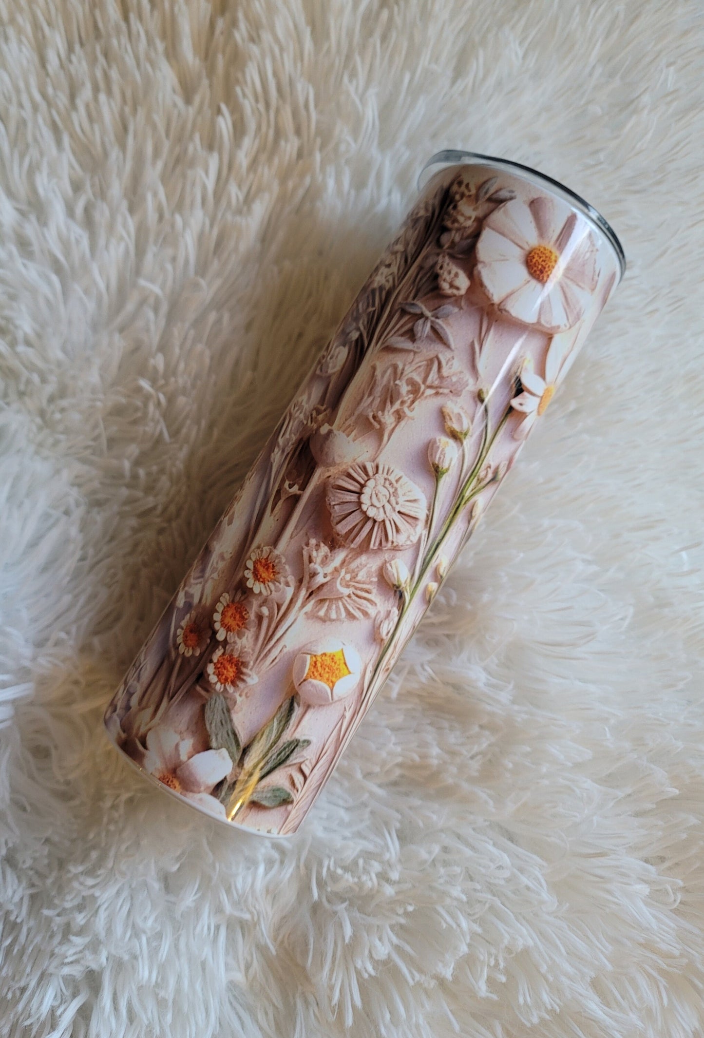 3D White and Yellow Flowers Tumbler