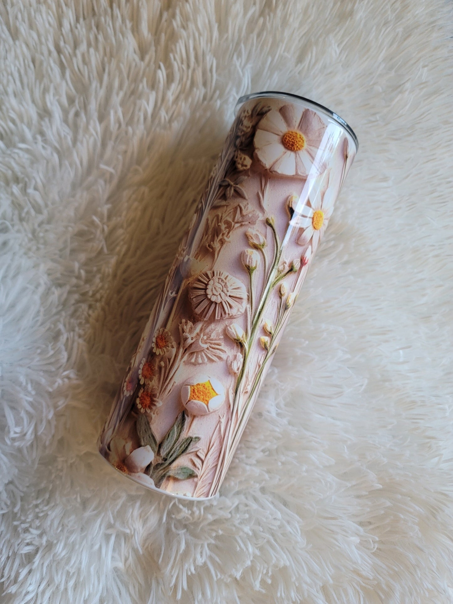 3D White and Yellow Flowers Tumbler